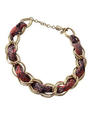 Express Chain Necklace Women Gold Tone Animal Print Fabric Contemporary Jewelry